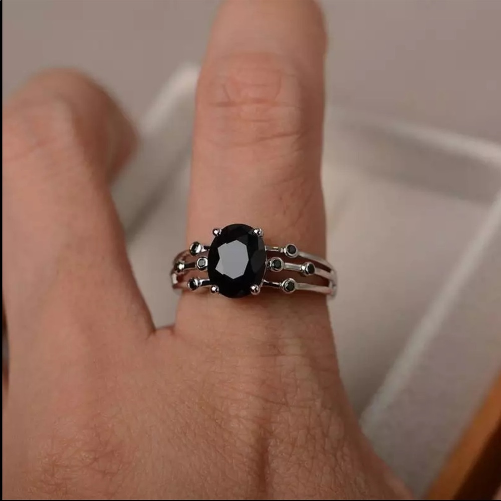 New Unisex 925 Silver Sapphire Stackable Ring - Picture 4 of 7